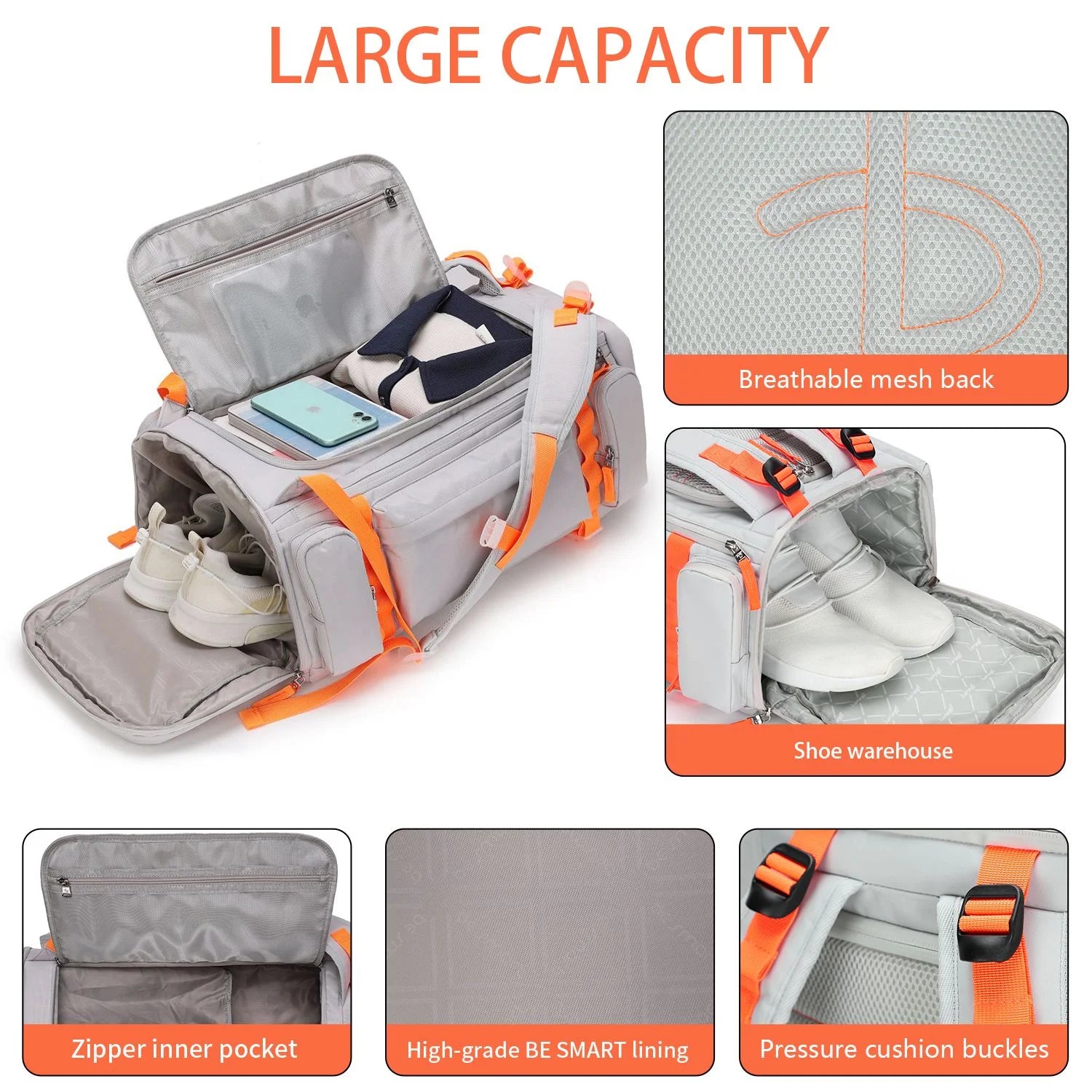 BE SMART 50L Extra Large Gym Backpack for Men, Big Gym Bag with Shoes Compartment, Waterproof Heavy Duty Duffel Bags, Men'S Workout Backpacks for Outdoor Sport,Hiking,Camping (XL)