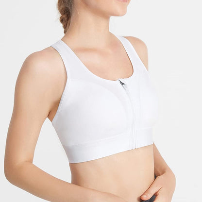 High Impact Sports Bras for Women Gym,Front Zipper Closure Padded Insert Mesh New Yoga Bras for Workout Active Sport(White Small)