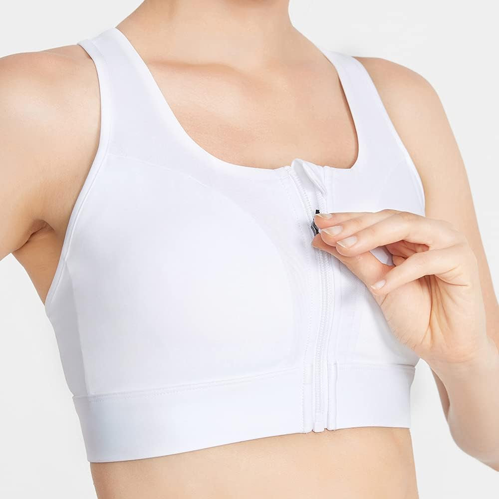 High Impact Sports Bras for Women Gym,Front Zipper Closure Padded Insert Mesh New Yoga Bras for Workout Active Sport(White Small)