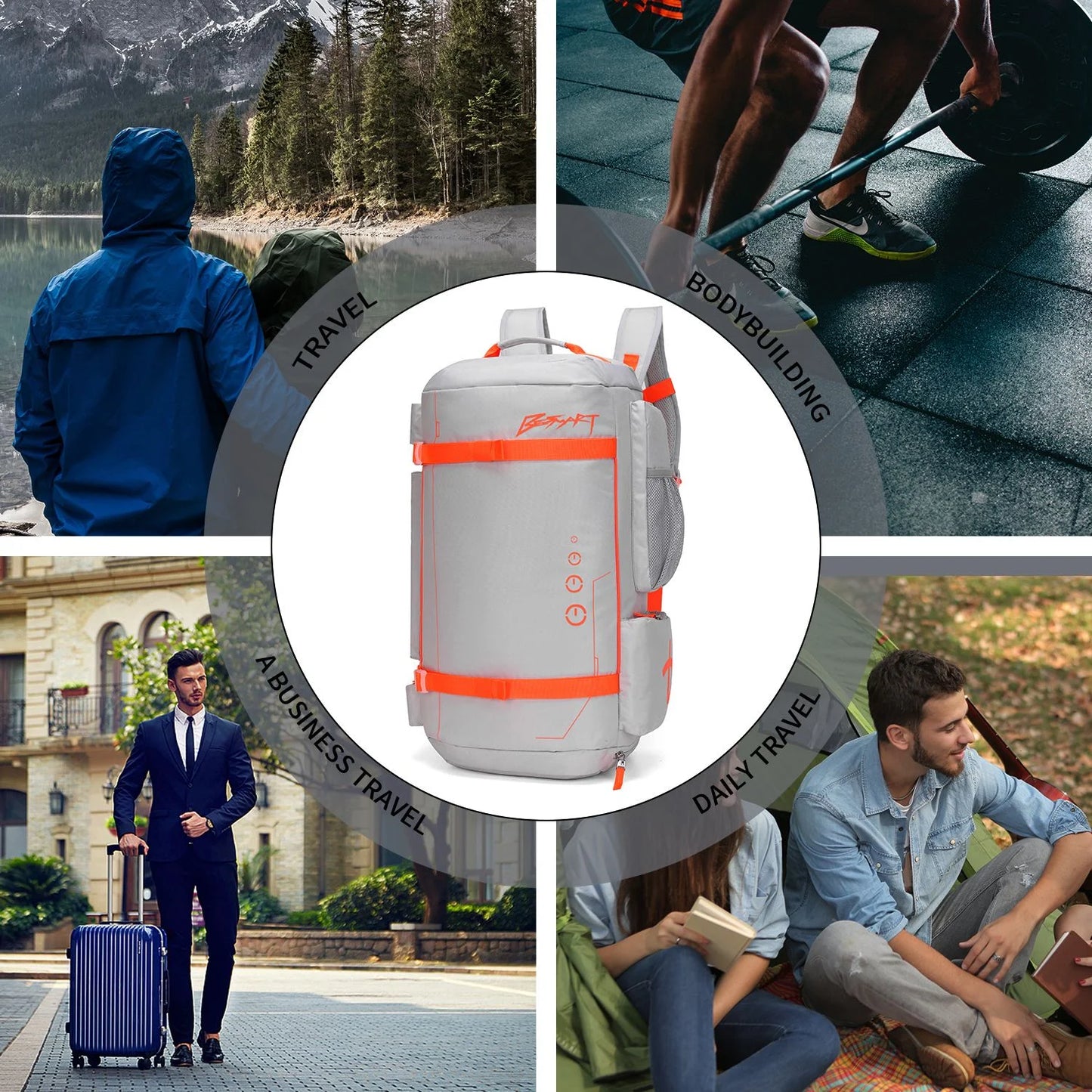 BE SMART 50L Extra Large Gym Backpack for Men, Big Gym Bag with Shoes Compartment, Waterproof Heavy Duty Duffel Bags, Men'S Workout Backpacks for Outdoor Sport,Hiking,Camping (XL)